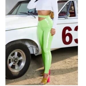 Oh Polly Lime Green Faux Leather Cut Out Pants sz 4